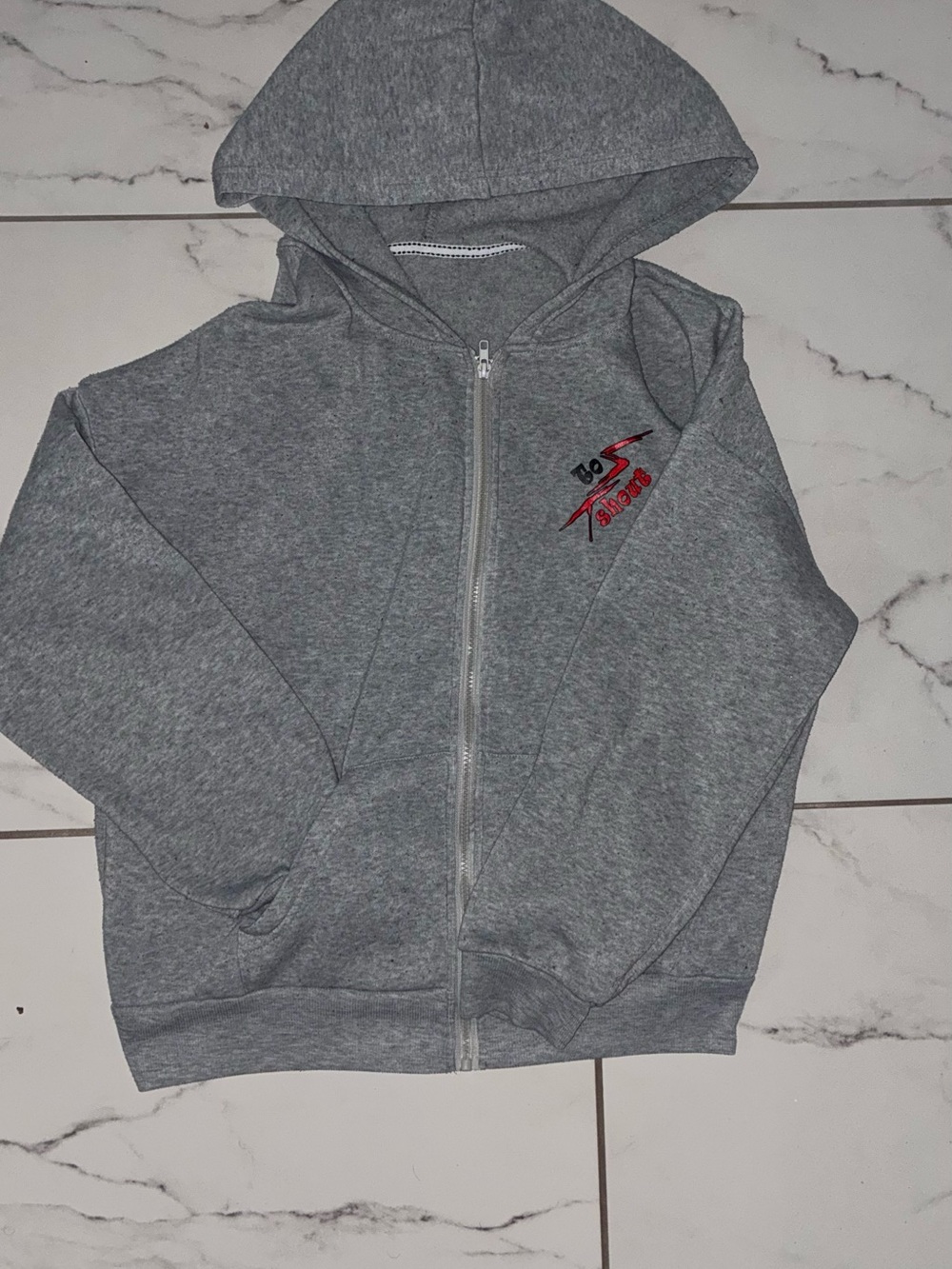 Gray Zip Hoodie with Small Red Accent